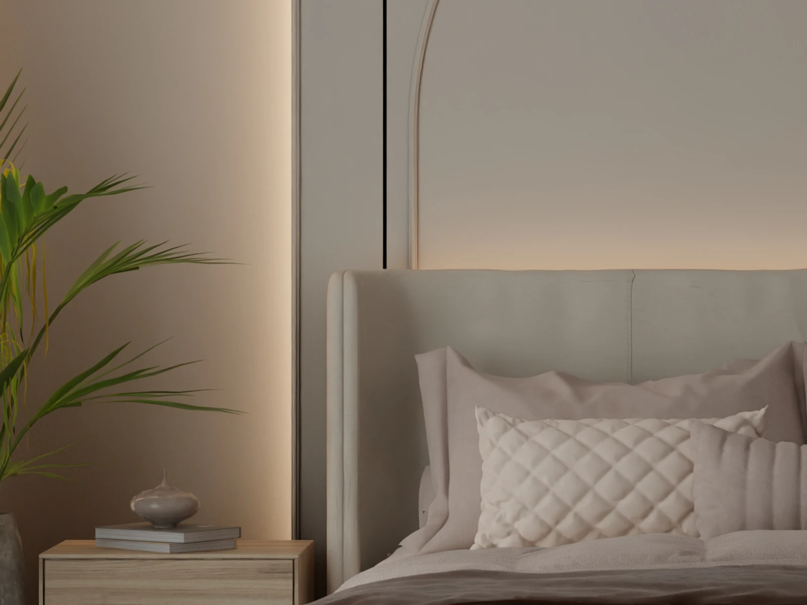 Detail of the Mira upholstered bed